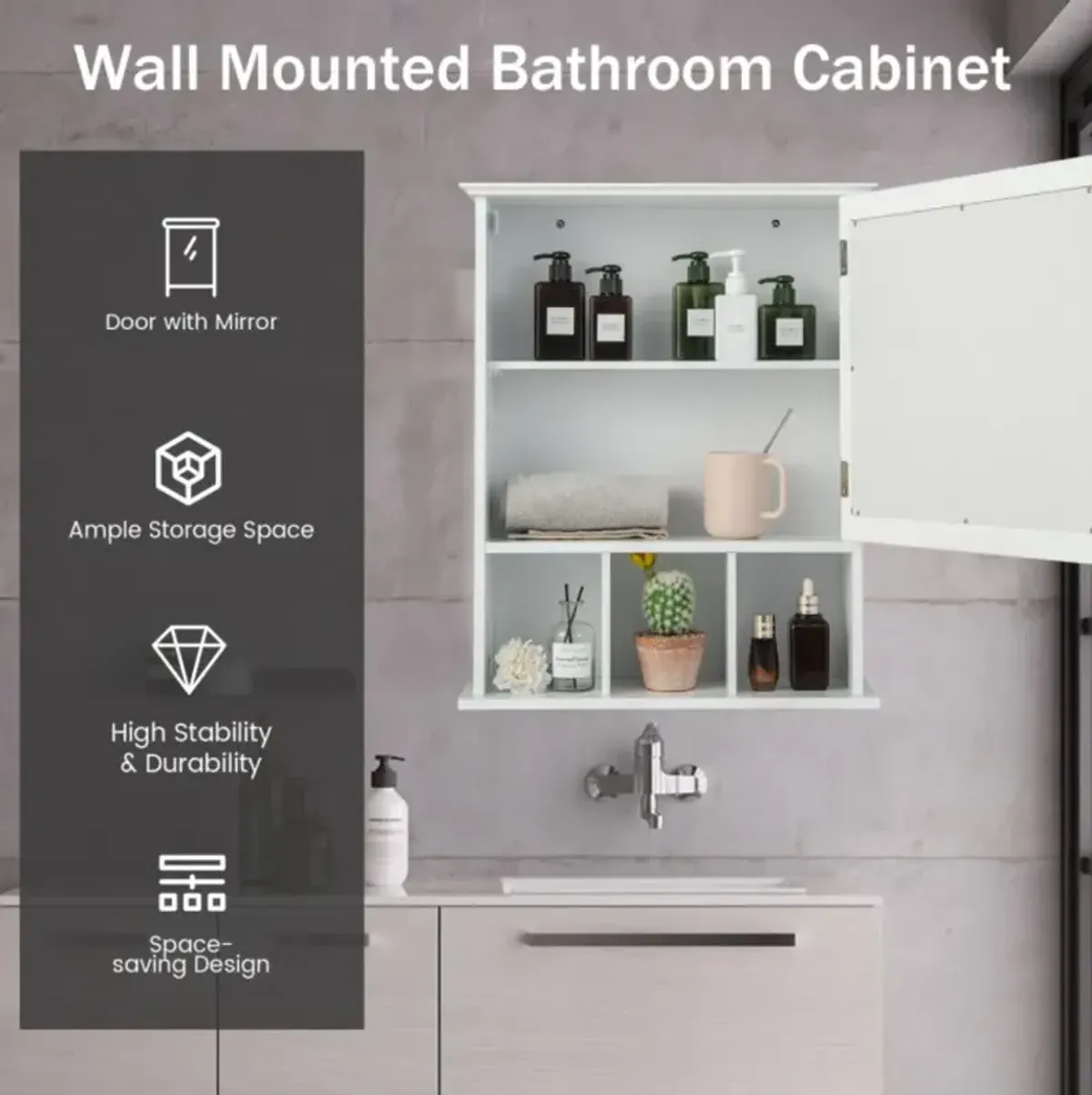 Hivvago Wall Mounted and Mirrored Bathroom Cabinet