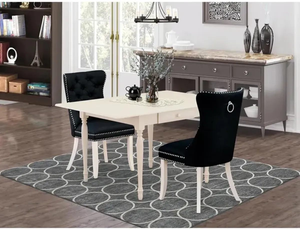 3 Piece Kitchen Table Set Consists of a Rectangle Dining Table with Dropleaf