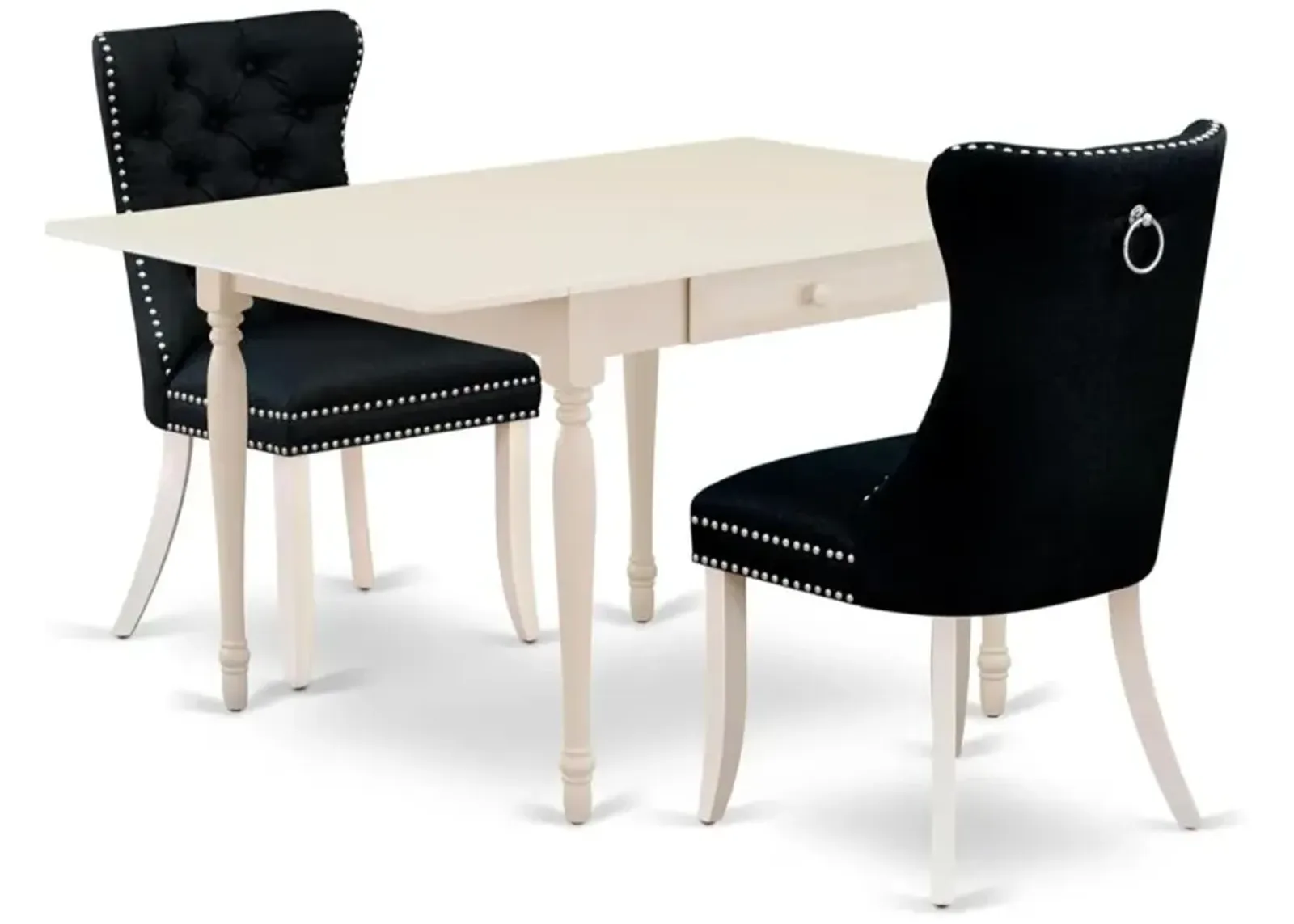 3 Piece Kitchen Table Set Consists of a Rectangle Dining Table with Dropleaf