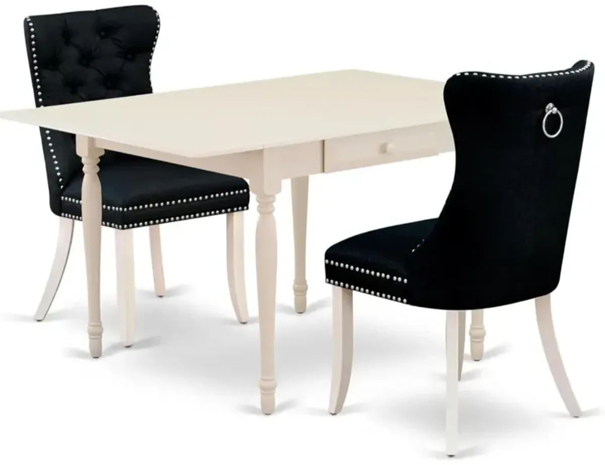 3 Piece Kitchen Table Set Consists of a Rectangle Dining Table with Dropleaf