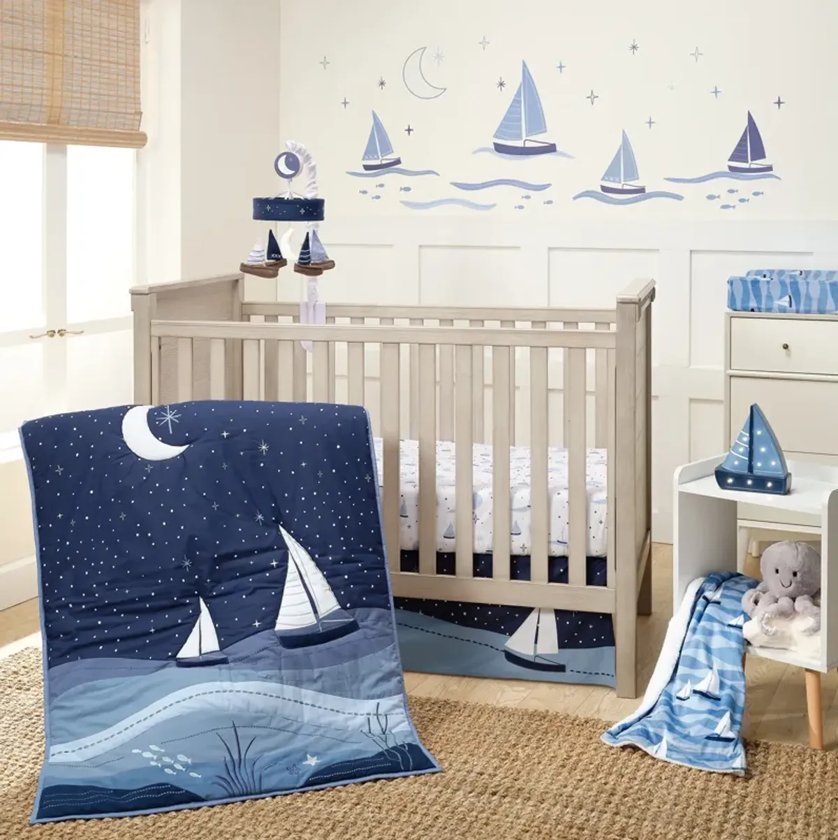 Lambs & Ivy Little Skipper Soft Luxury Nautical Sailboat Fleece Baby Blanket