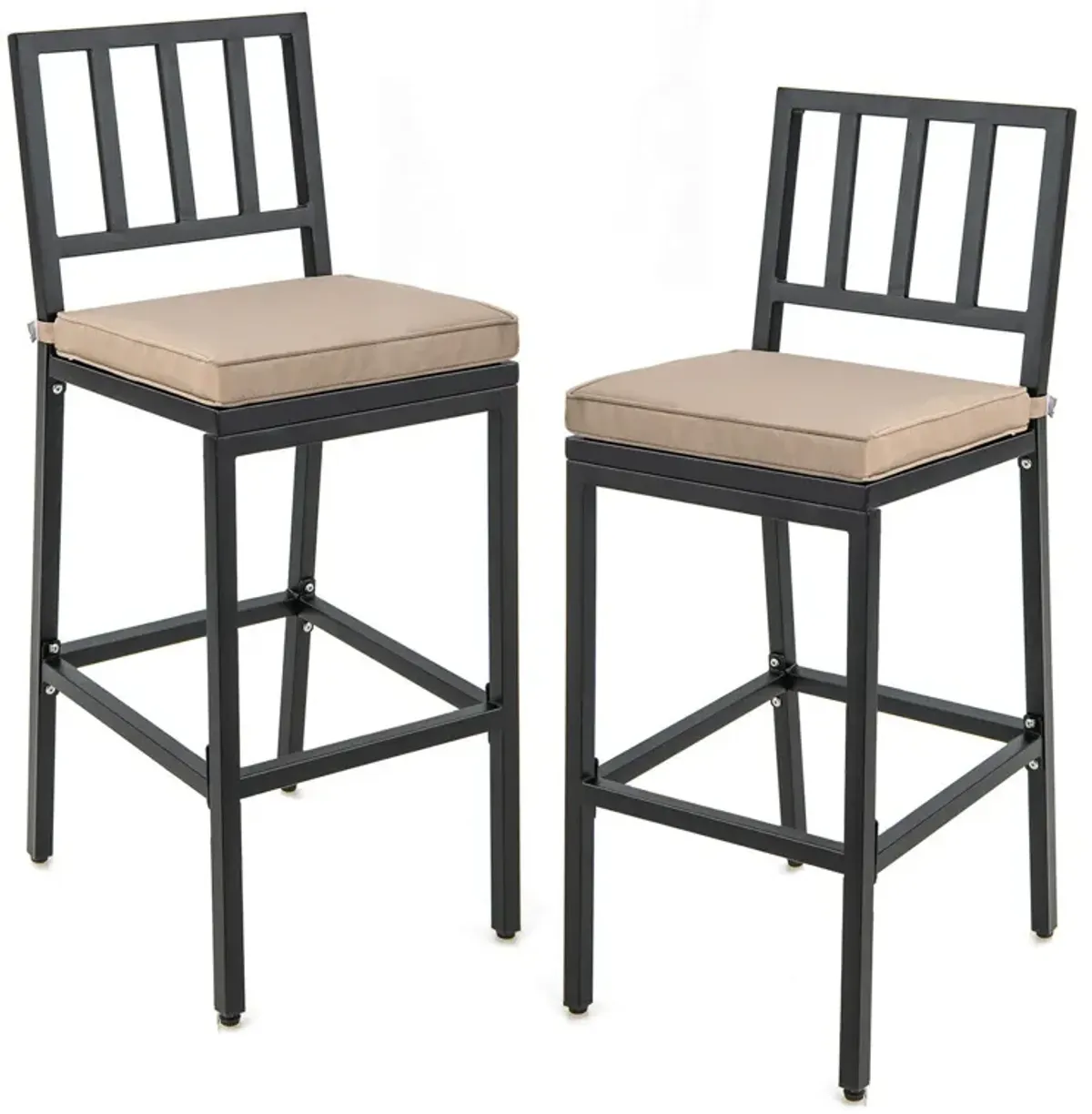 Set of 2 Patio Bar Chairs with Detachable Cushion and Footrest