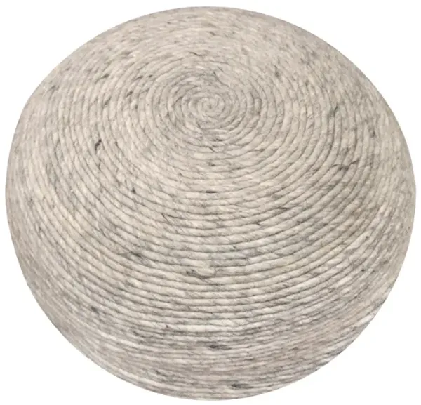 Hivvago 20 Inch Gray Wool Round Ribbed Pouf Ottoman