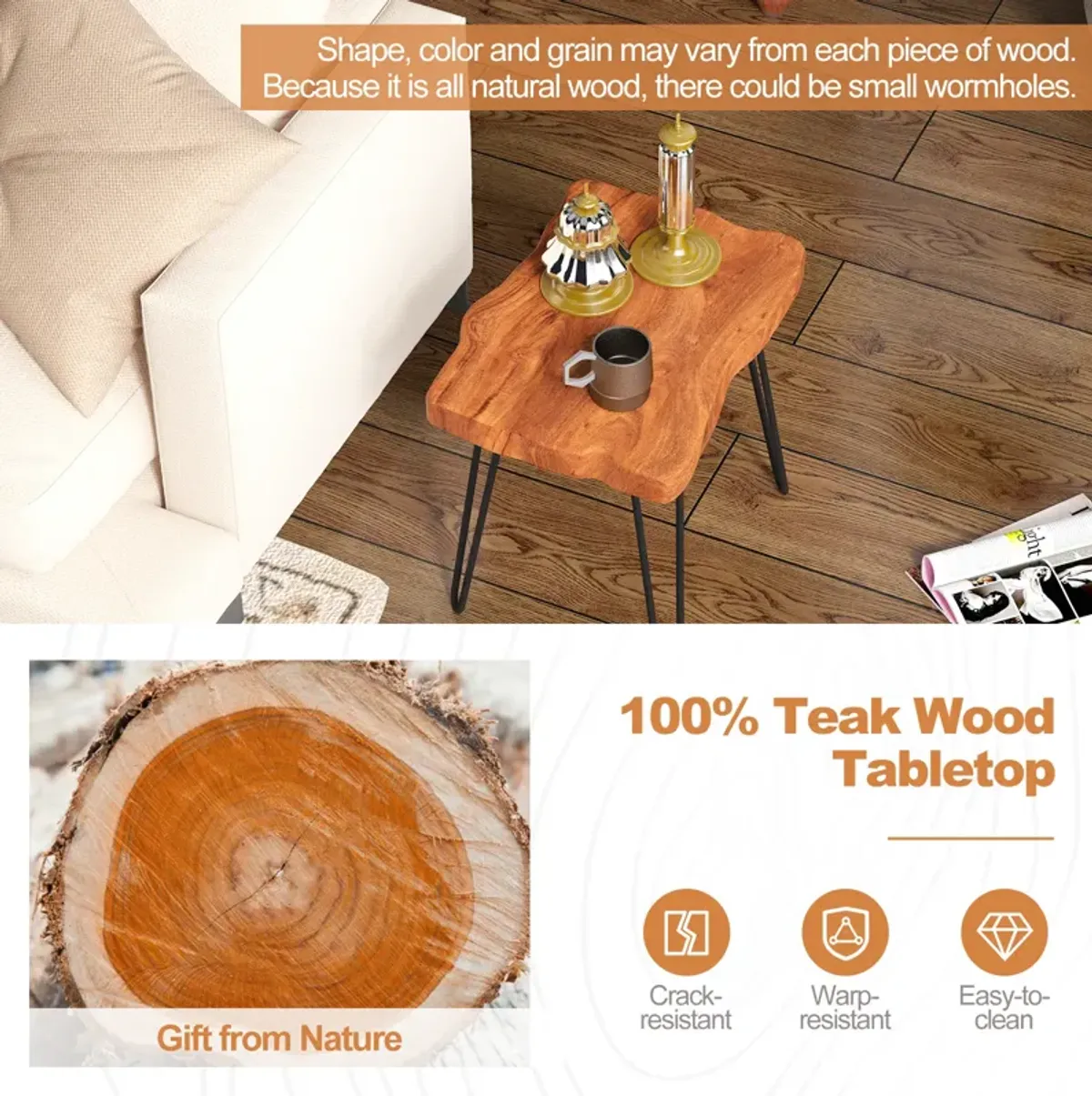 Rectangular Reclaimed Recycled Teak Wood End Table