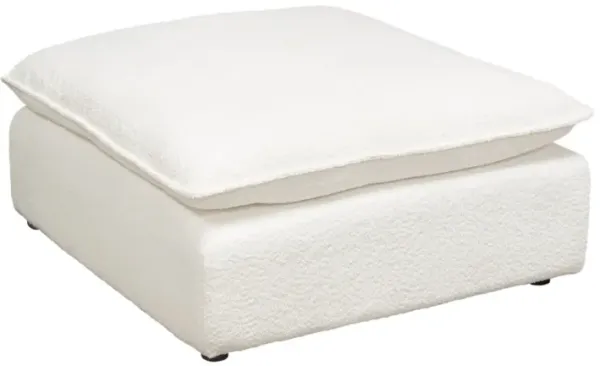 Agg 37 Inch Plush Ottoman, Feather Down Seat, White Faux Sheepskin - Benzara