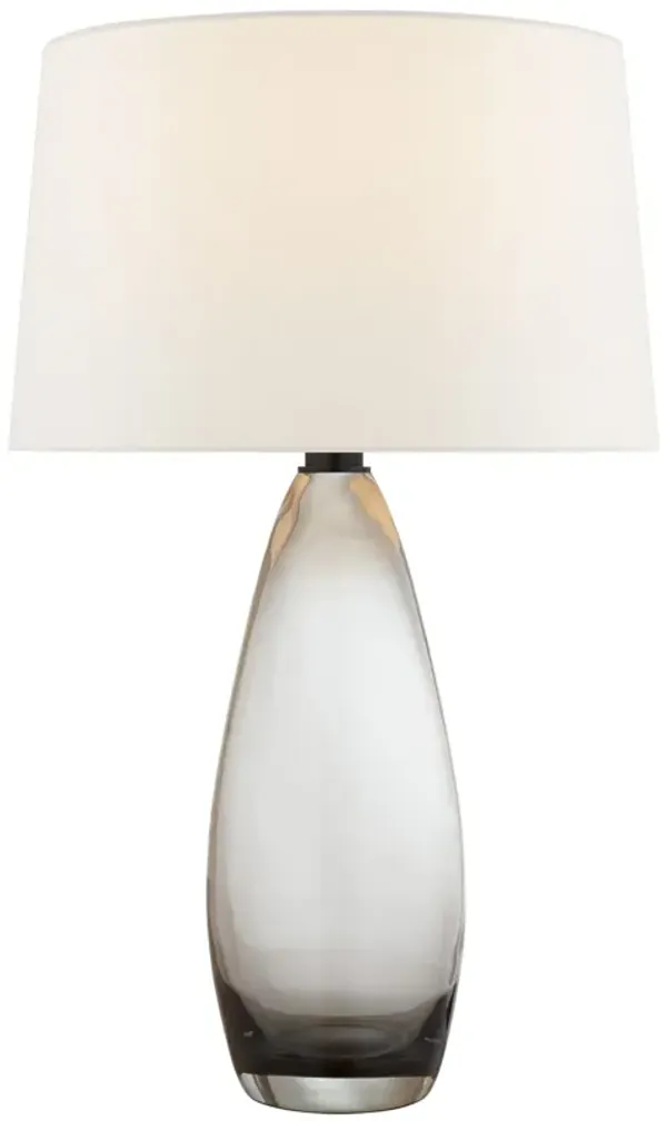 Myla Large Tall Table Lamp in Smoked Glass with Linen Shade