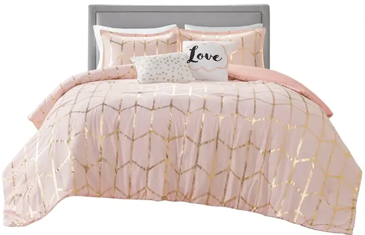 Gracie Mills Isabelle 5-Piece Metallic Geometric Comforter Set