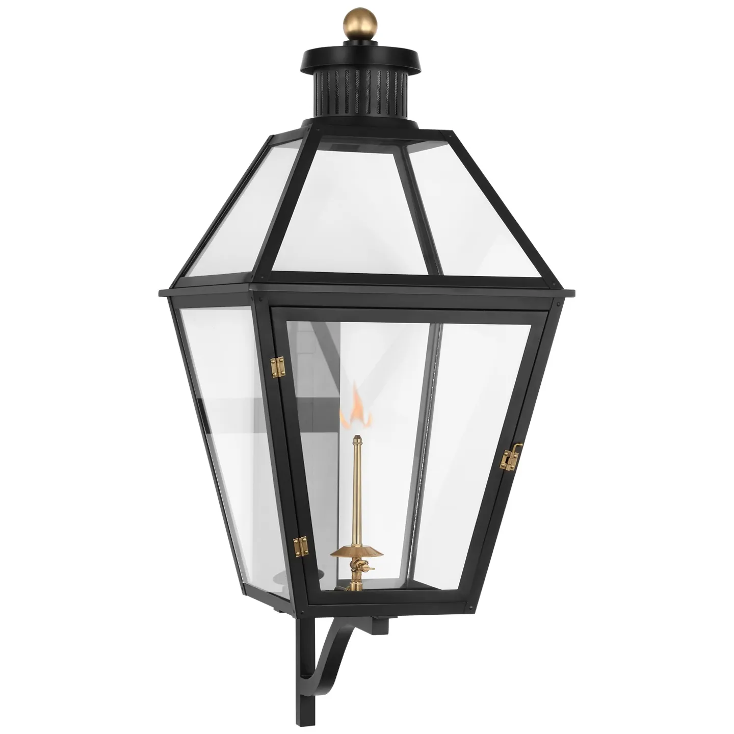 Stratford XL Bracketed Gas Wall Lantern in Matte Black with Clear Glass