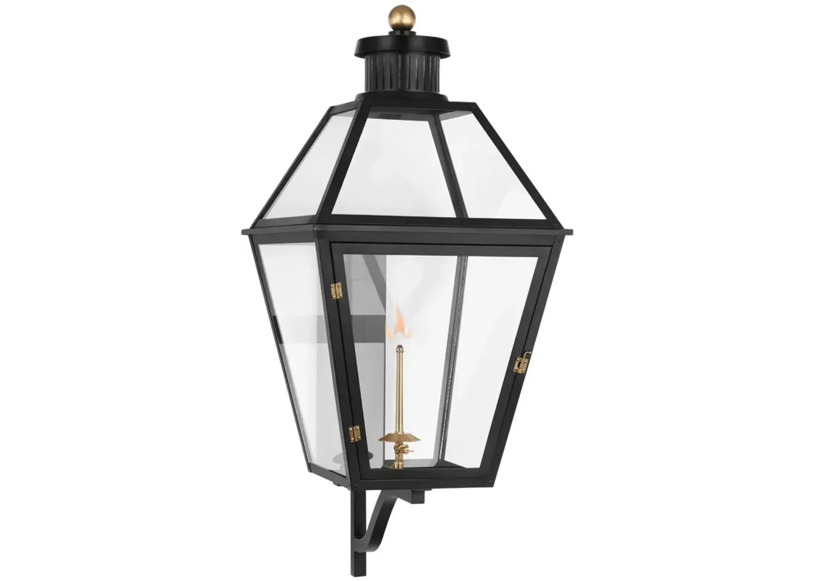 Stratford XL Bracketed Gas Wall Lantern in Matte Black with Clear Glass