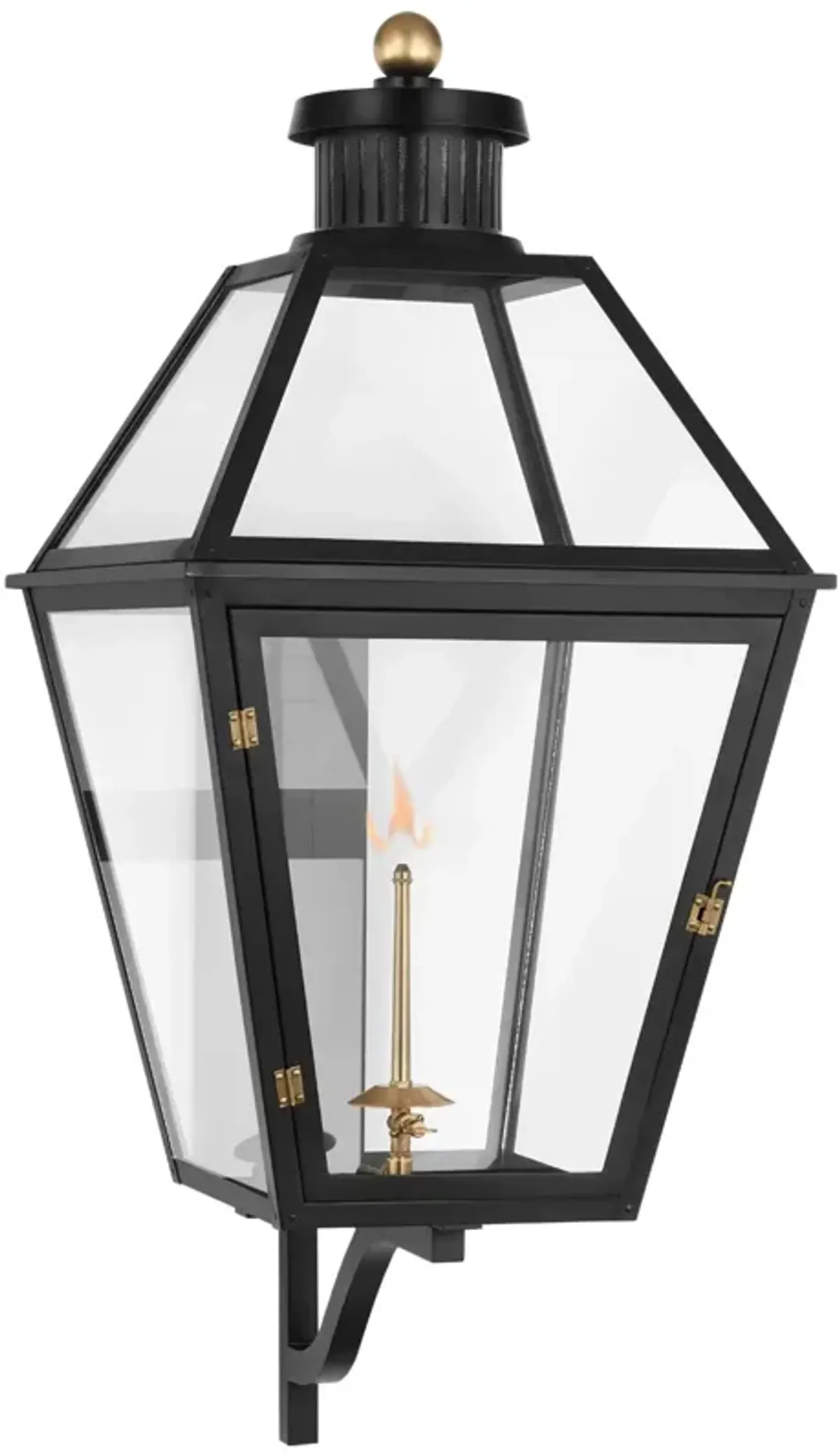 Stratford XL Bracketed Gas Wall Lantern in Matte Black with Clear Glass