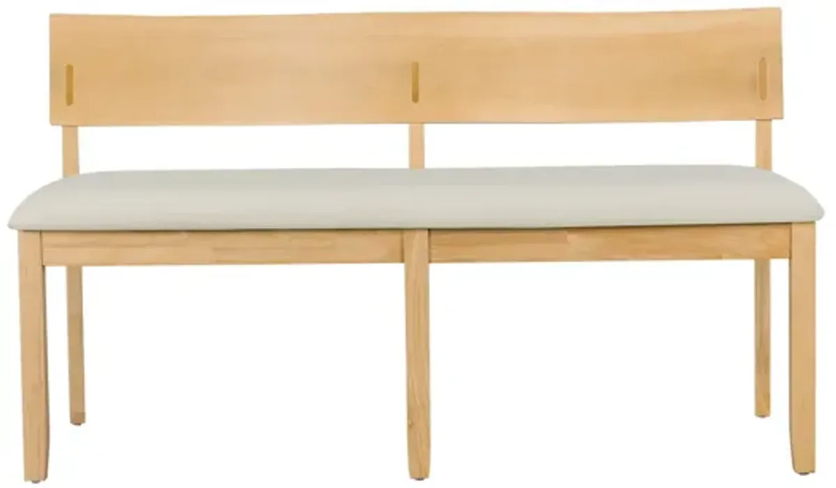 Celi 53 Inch Dining Bench, Cream Fabric Seat, Natural Brown Wood Frame - Benzara