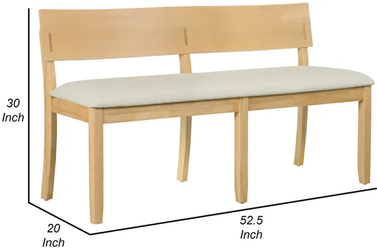 Celi 53 Inch Dining Bench, Cream Fabric Seat, Natural Brown Wood Frame - Benzara