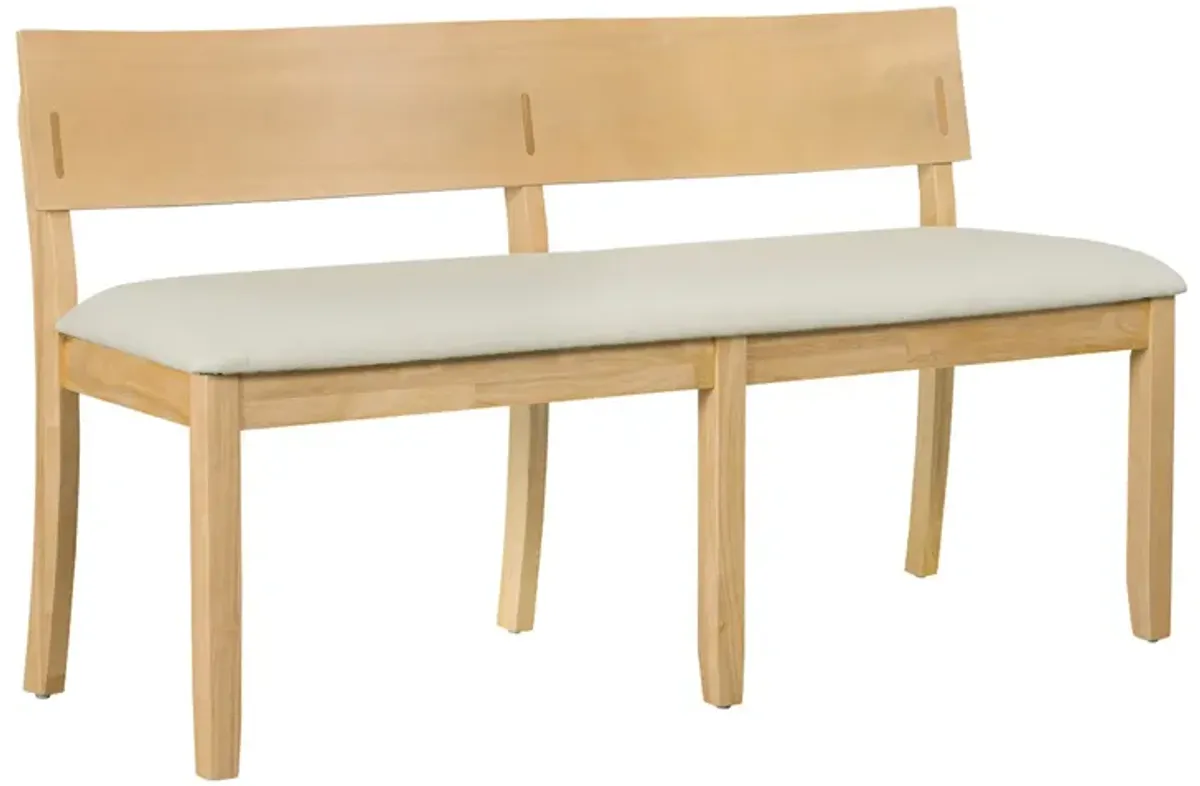 Celi 53 Inch Dining Bench, Cream Fabric Seat, Natural Brown Wood Frame - Benzara