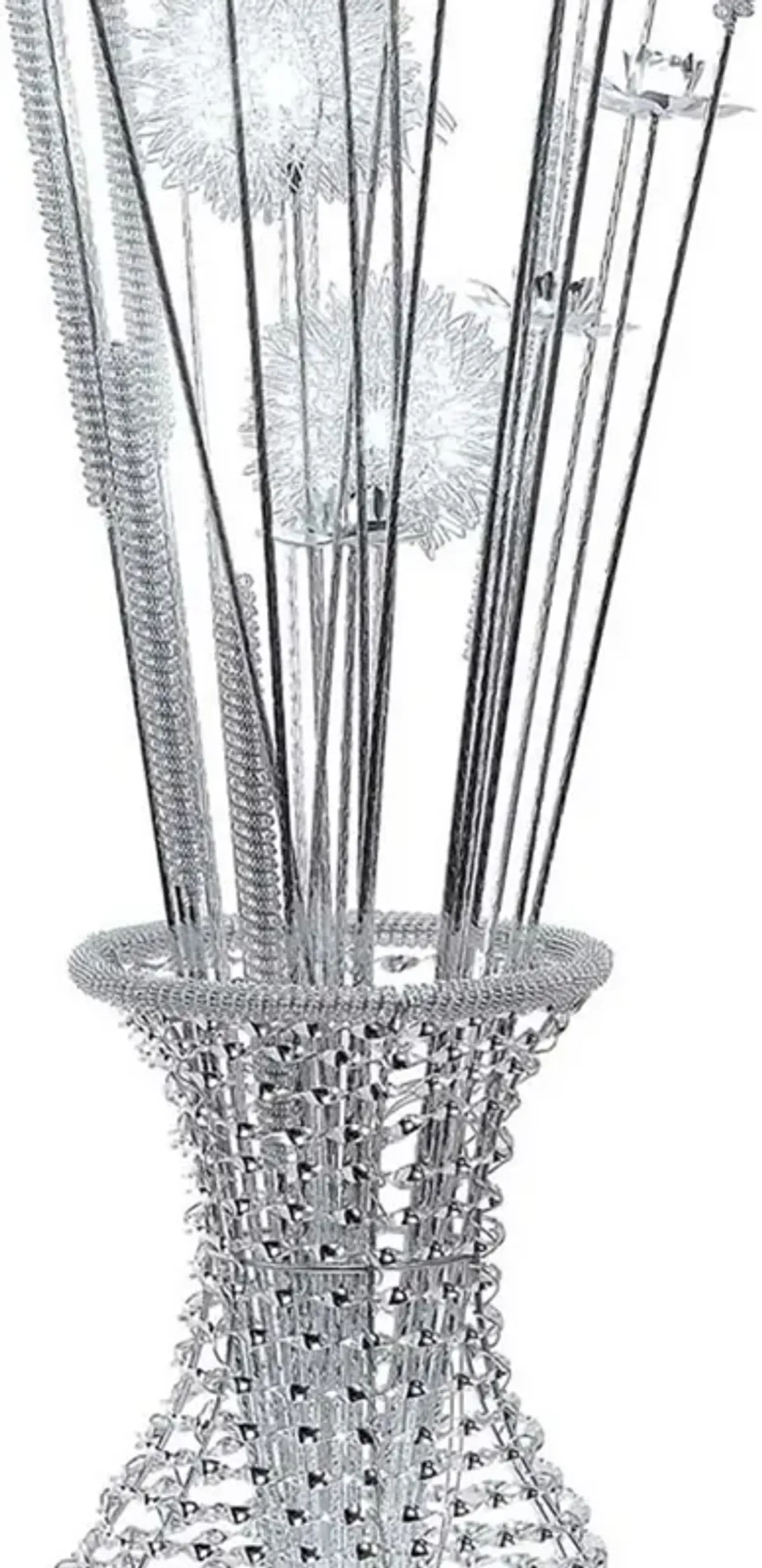 63 Inch Floor Lamp, Flower Vase Design, Wire Base, Metal, Chrome Finish-Benzara