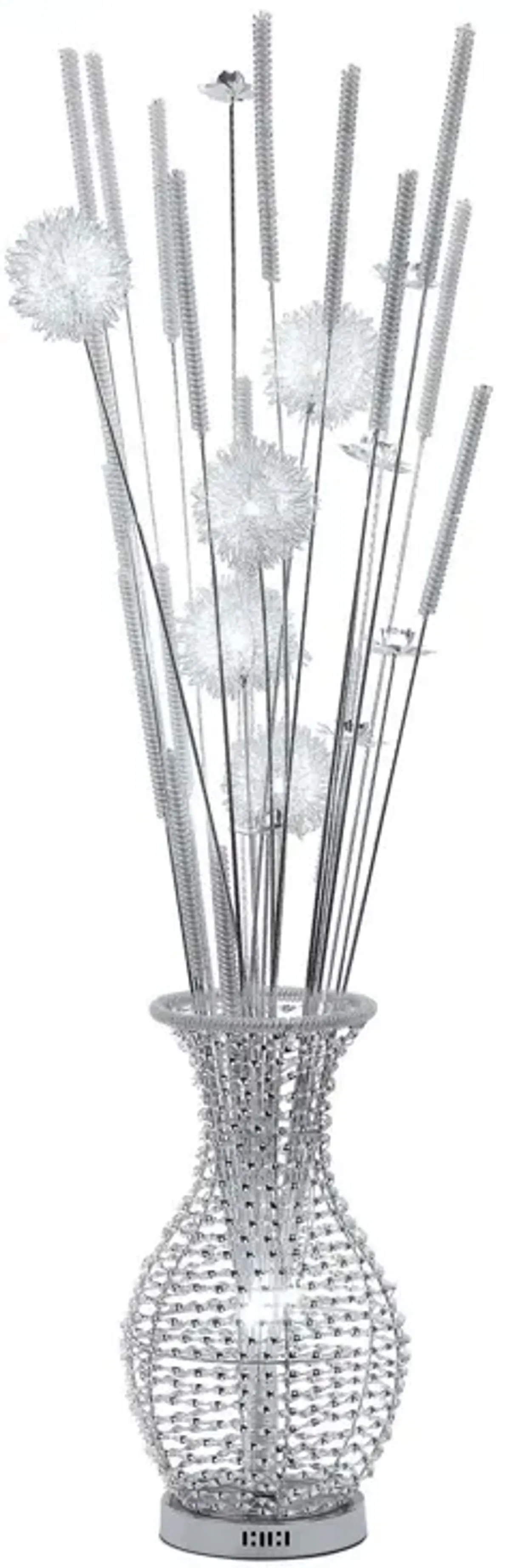 63 Inch Floor Lamp, Flower Vase Design, Wire Base, Metal, Chrome Finish-Benzara