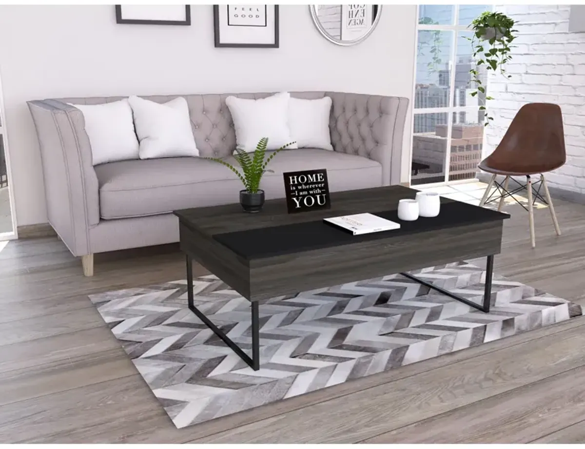 Kaskade Lift Top Coffee Table, Two Legs, Two Shelves - Espresso Black