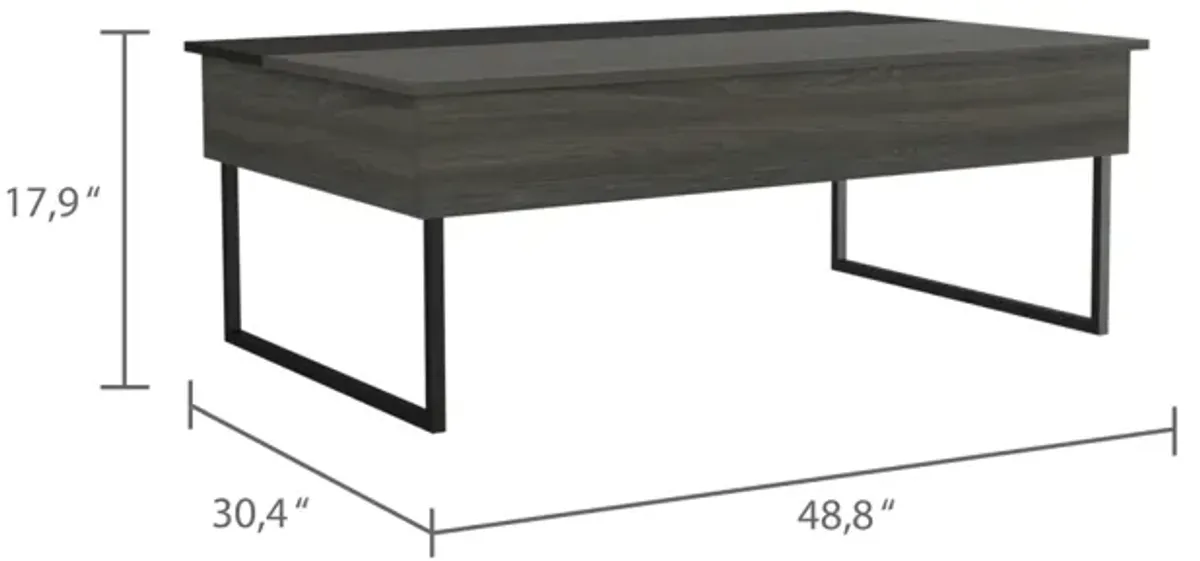 Kaskade Lift Top Coffee Table, Two Legs, Two Shelves - Espresso Black