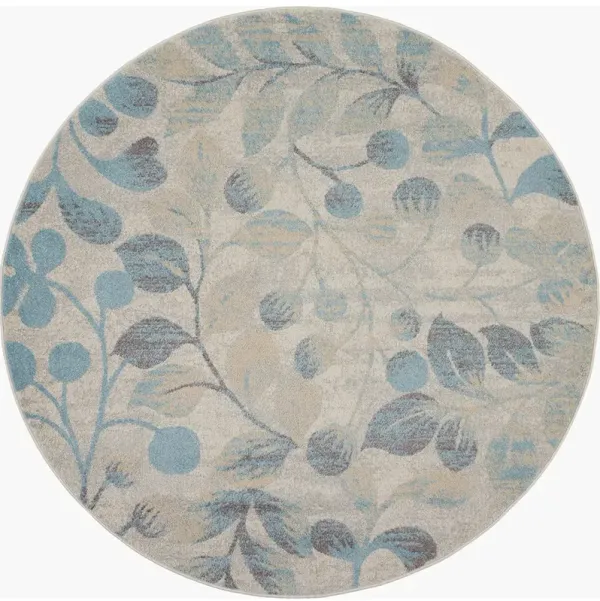 Tranquil TRA03 Ivory/Turquoise 5'3" x Round Rug
