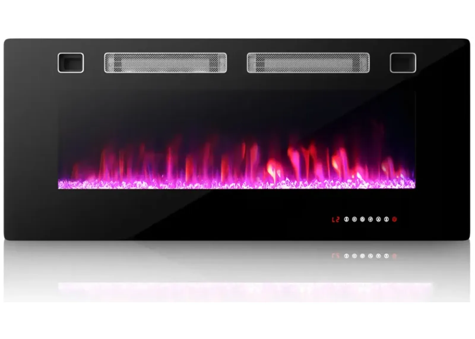 Ultra-Thin Electric Fireplace with Decorative Crystal Display