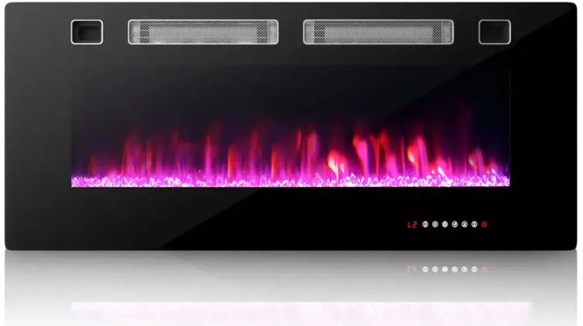 Ultra-Thin Electric Fireplace with Decorative Crystal Display