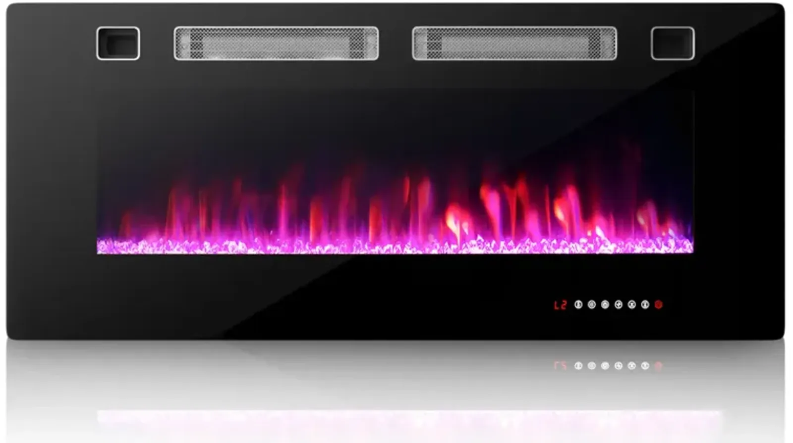 Ultra-Thin Electric Fireplace with Decorative Crystal Display