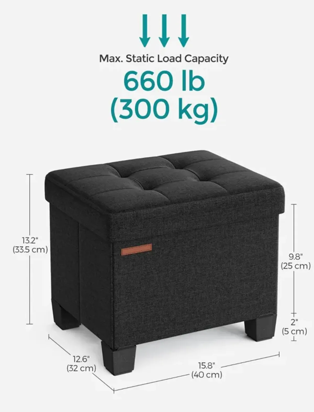 Collapsible Cube Storage Ottoman Foot Stool Comfortable Seat with Wooden Feet and Lid, Soft Padding