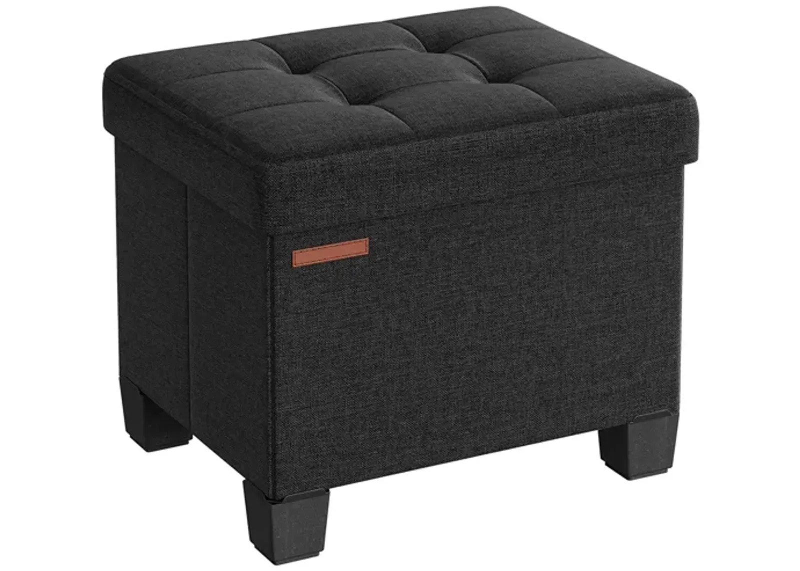 Collapsible Cube Storage Ottoman Foot Stool Comfortable Seat with Wooden Feet and Lid, Soft Padding