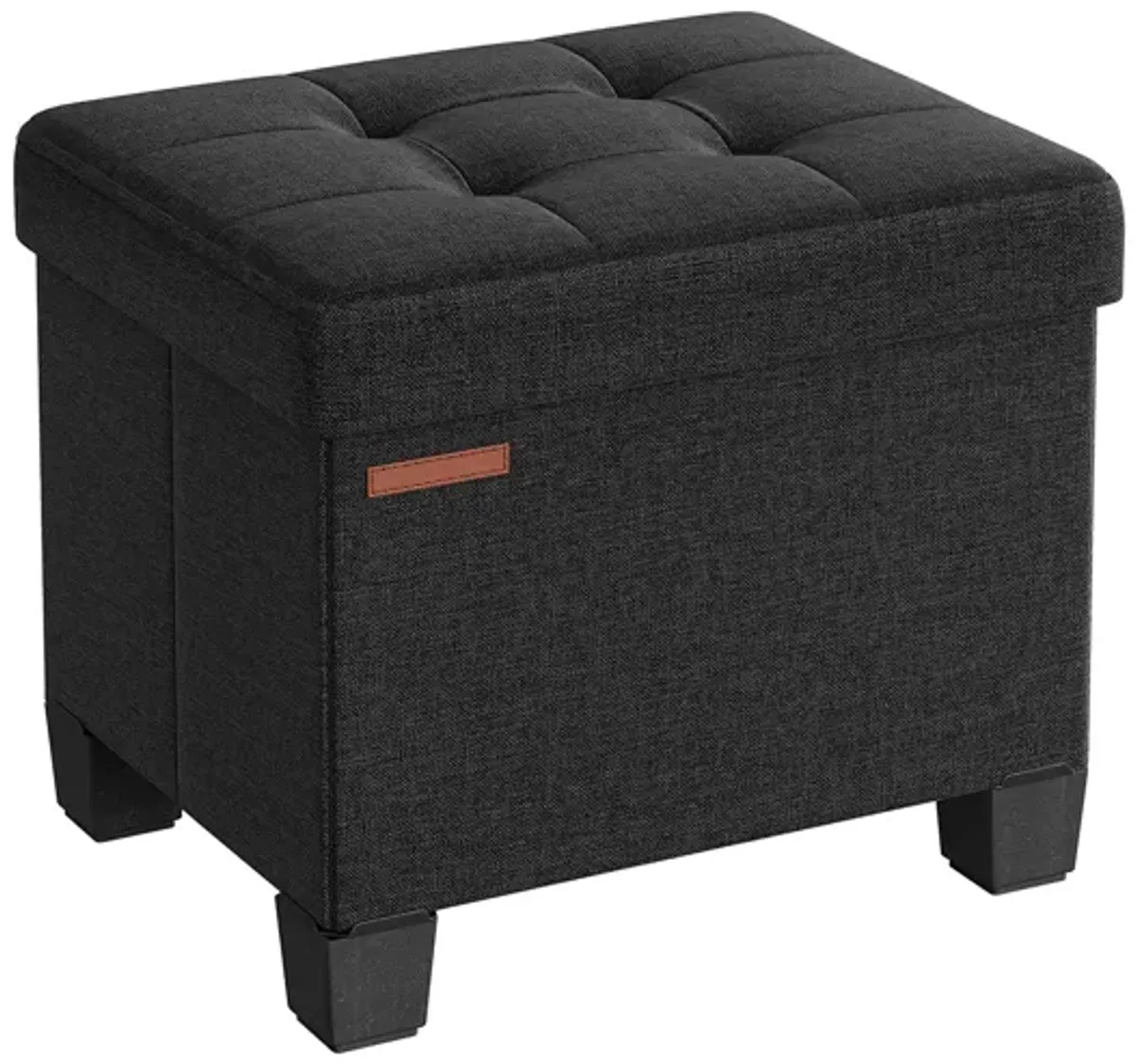 Collapsible Cube Storage Ottoman Foot Stool Comfortable Seat with Wooden Feet and Lid, Soft Padding