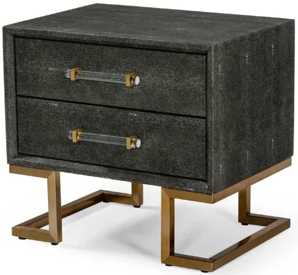 Cid Jon 24 Inch Modern Nightstand, 2 Drawers, Classic, Faux Leather, Gray-Benzara