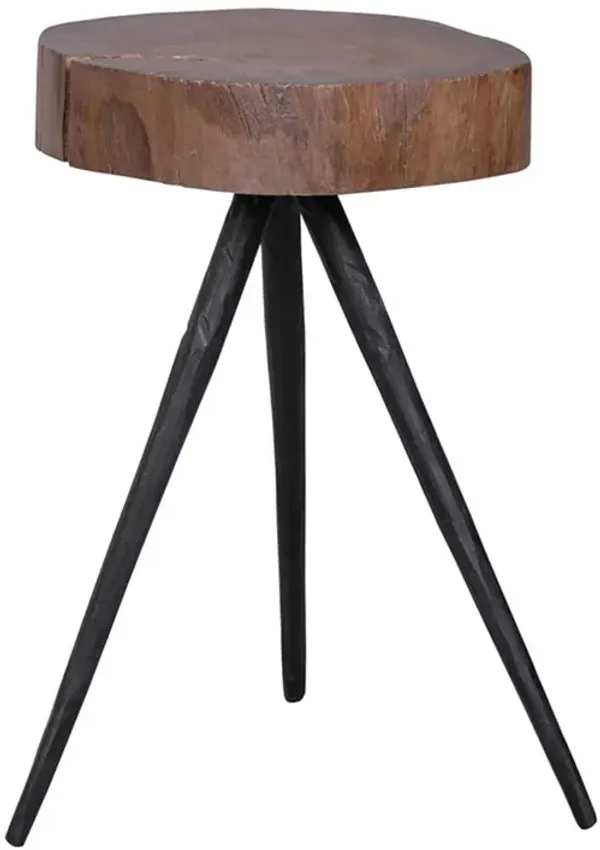 Benjara 24 Inch Side End Table, Round Mango Wood Tree Top, Metal Tripod, Brown and Black