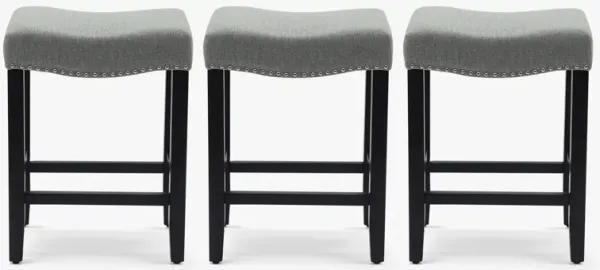 WestinTrends 24" Upholstered Saddle Seat Black Counter Stool (Set of 3)