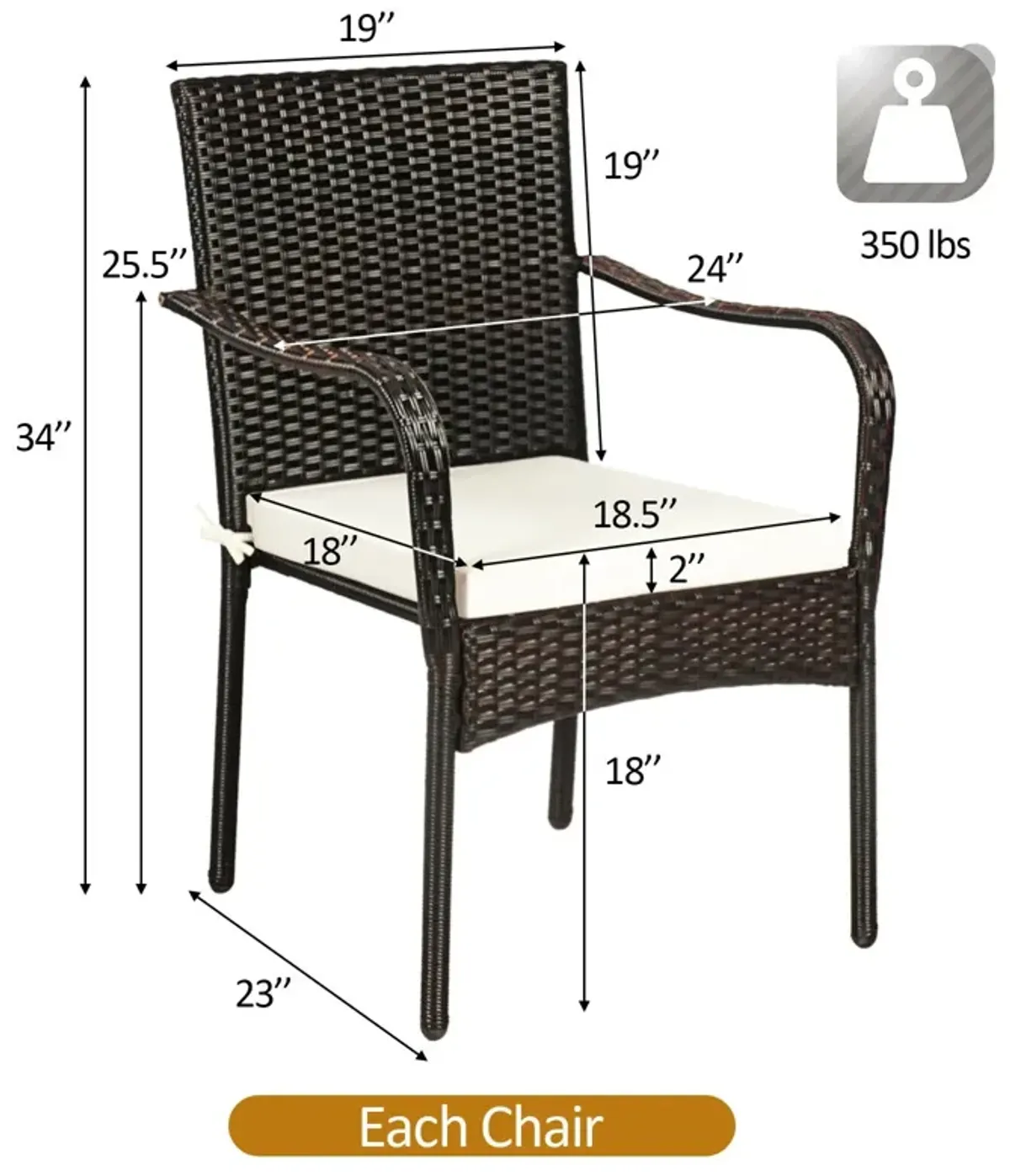 Set of 4 Patio Rattan Stackable Dining Chair with Cushioned Armrest for Garden