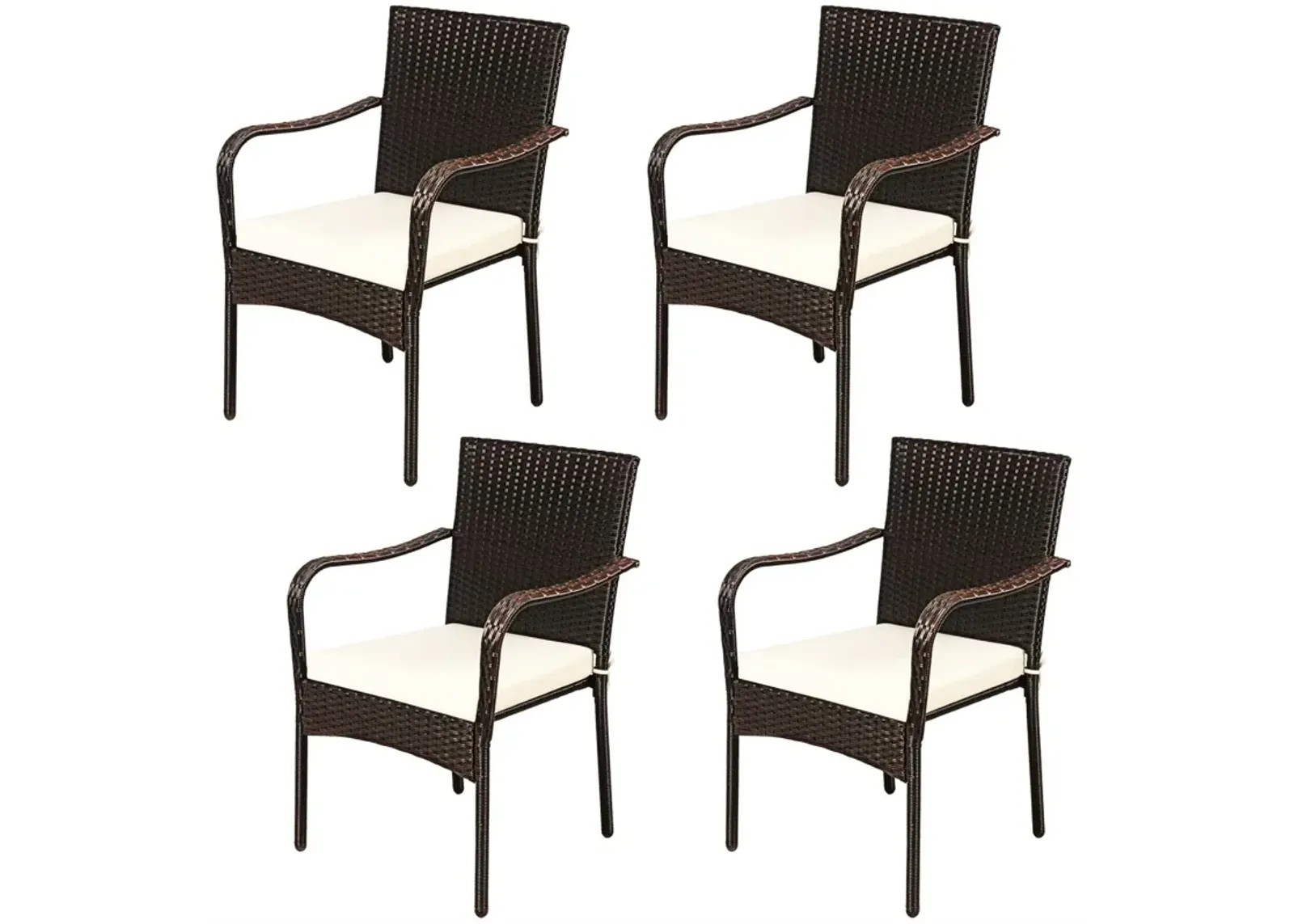 Set of 4 Patio Rattan Stackable Dining Chair with Cushioned Armrest for Garden