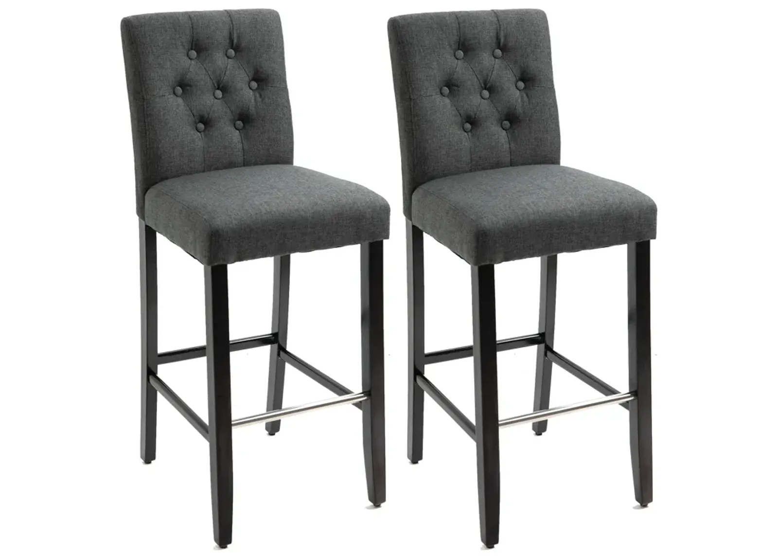 Gray Bar Duo: Set of 2 30" Upholstered Stools with Wood Legs