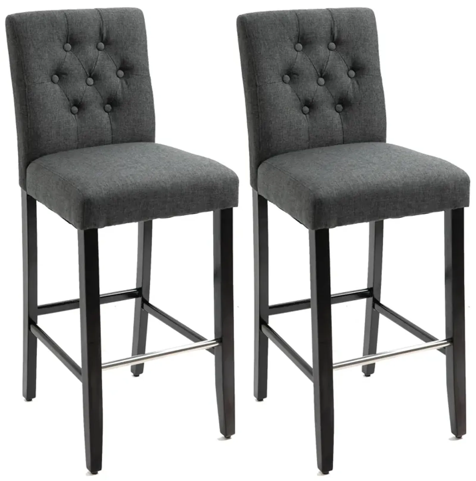 Gray Bar Duo: Set of 2 30" Upholstered Stools with Wood Legs