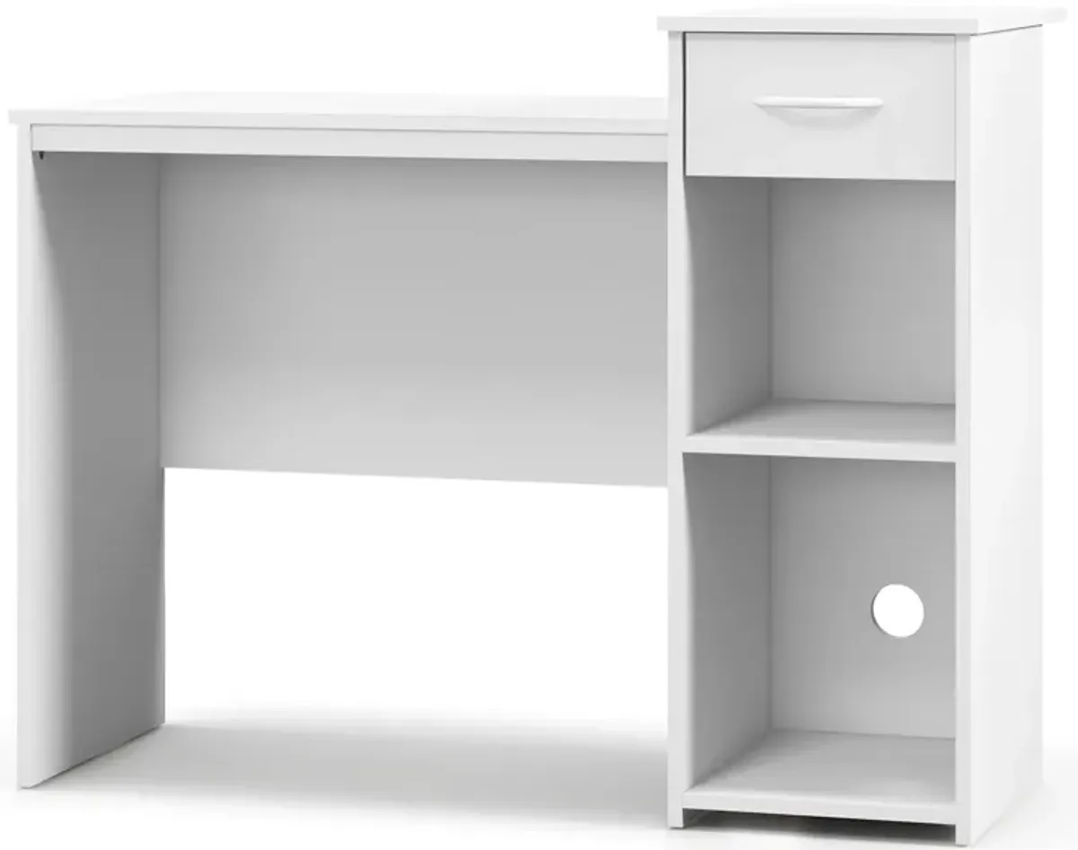 Computer Desk with Drawer Modern Laptop PC Desk with Adjustable Shelf and Cable Hole-White