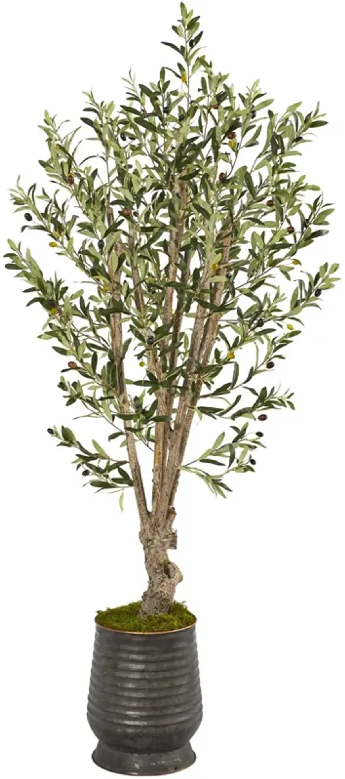 Nearly Natural 62-in Olive Artificial Tree in Ribbed Metal Planter