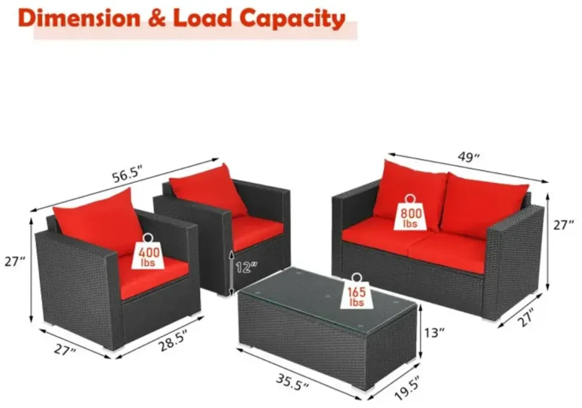 Hivvago 4 Pieces Patio Rattan Conversation Set with Padded Cushions