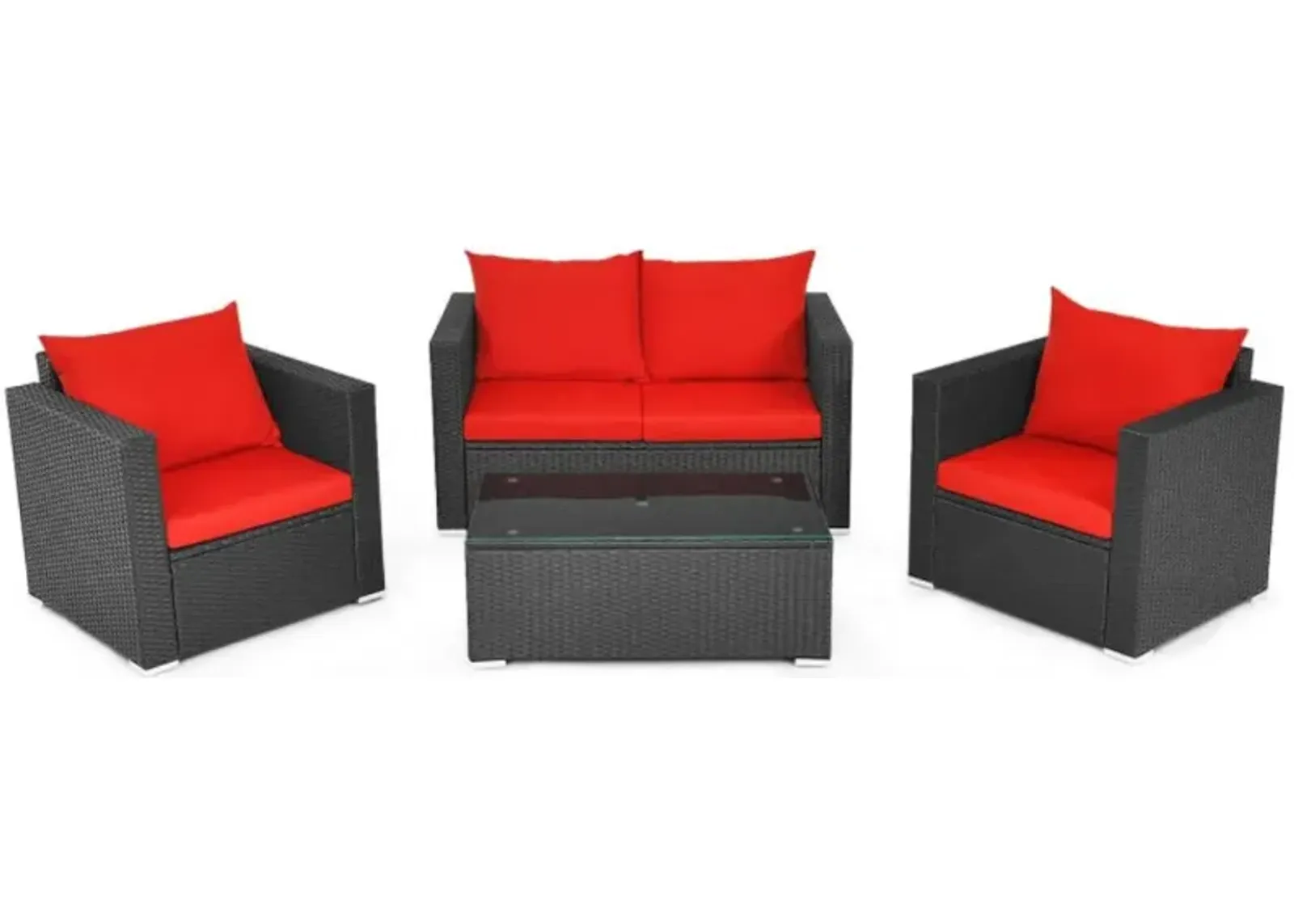 Hivvago 4 Pieces Patio Rattan Conversation Set with Padded Cushions