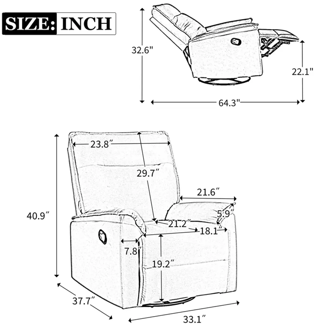 Merax Swivel Upholstered Manual Recliner Chair