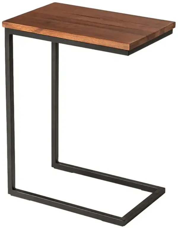 C Shaped End Table with Rectangular Wood Top, Brown and Black-Benzara