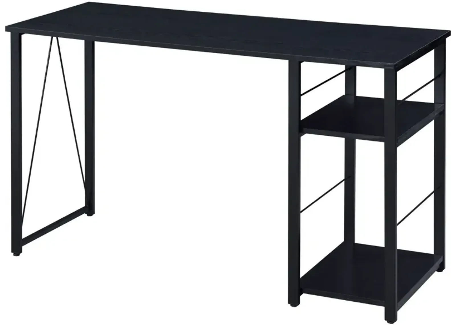 Writing Desk with 2 Tier Side Shelves and Tubular Metal Legs, Black-Benzara