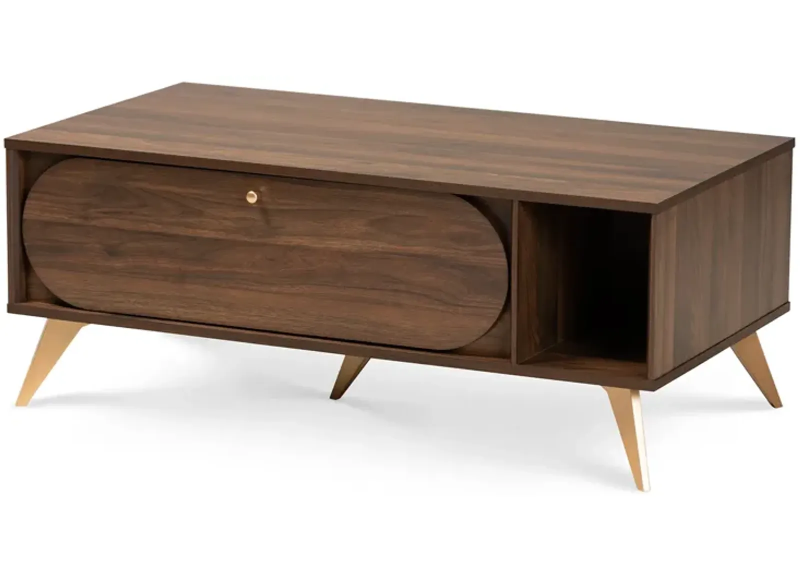 Baxton Studio Edel Mid Century Modern Walnut Brown And Gold Finished Wood Coffee Table