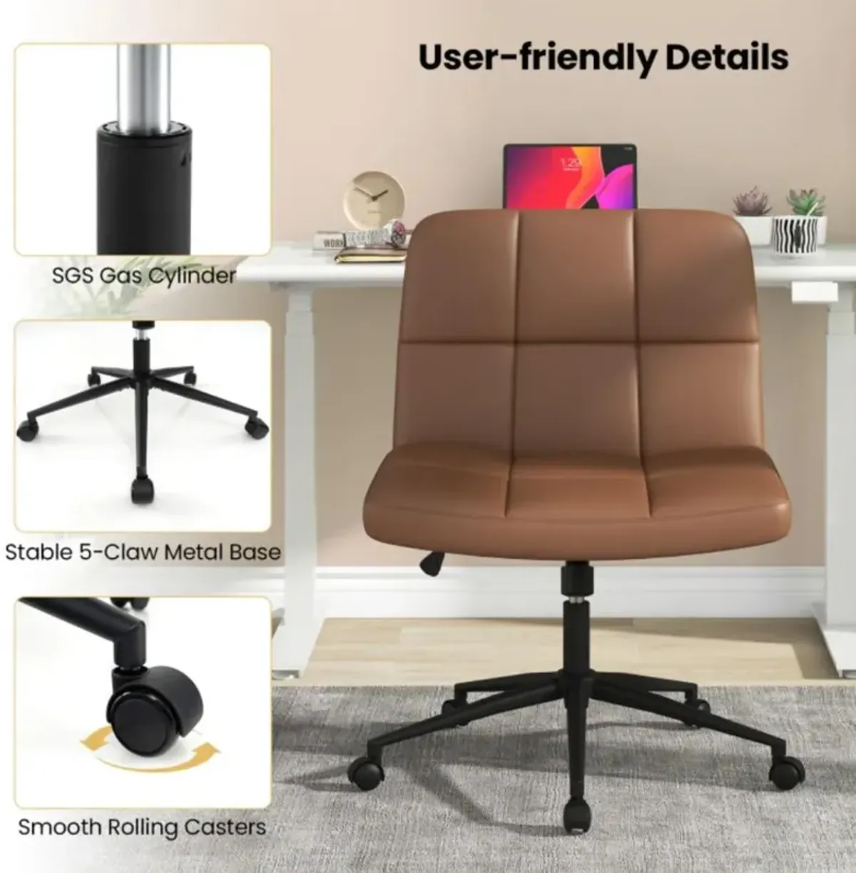 Hivvago Height-adjustable Armless Desk Chair with Wheels for Home Office Make Up