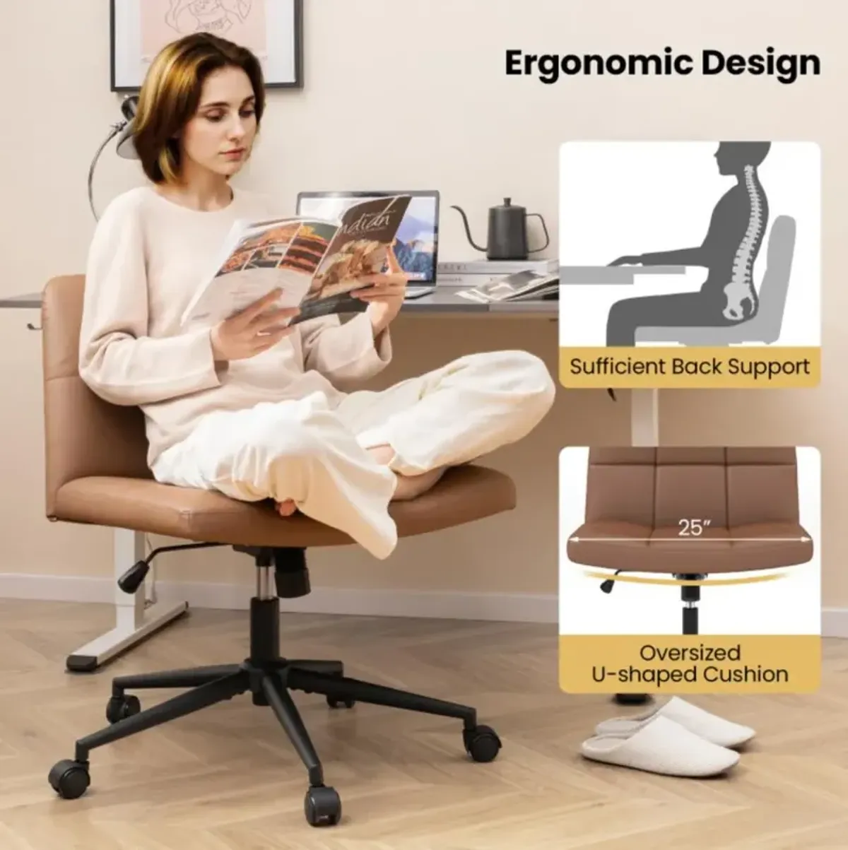 Hivvago Height-adjustable Armless Desk Chair with Wheels for Home Office Make Up