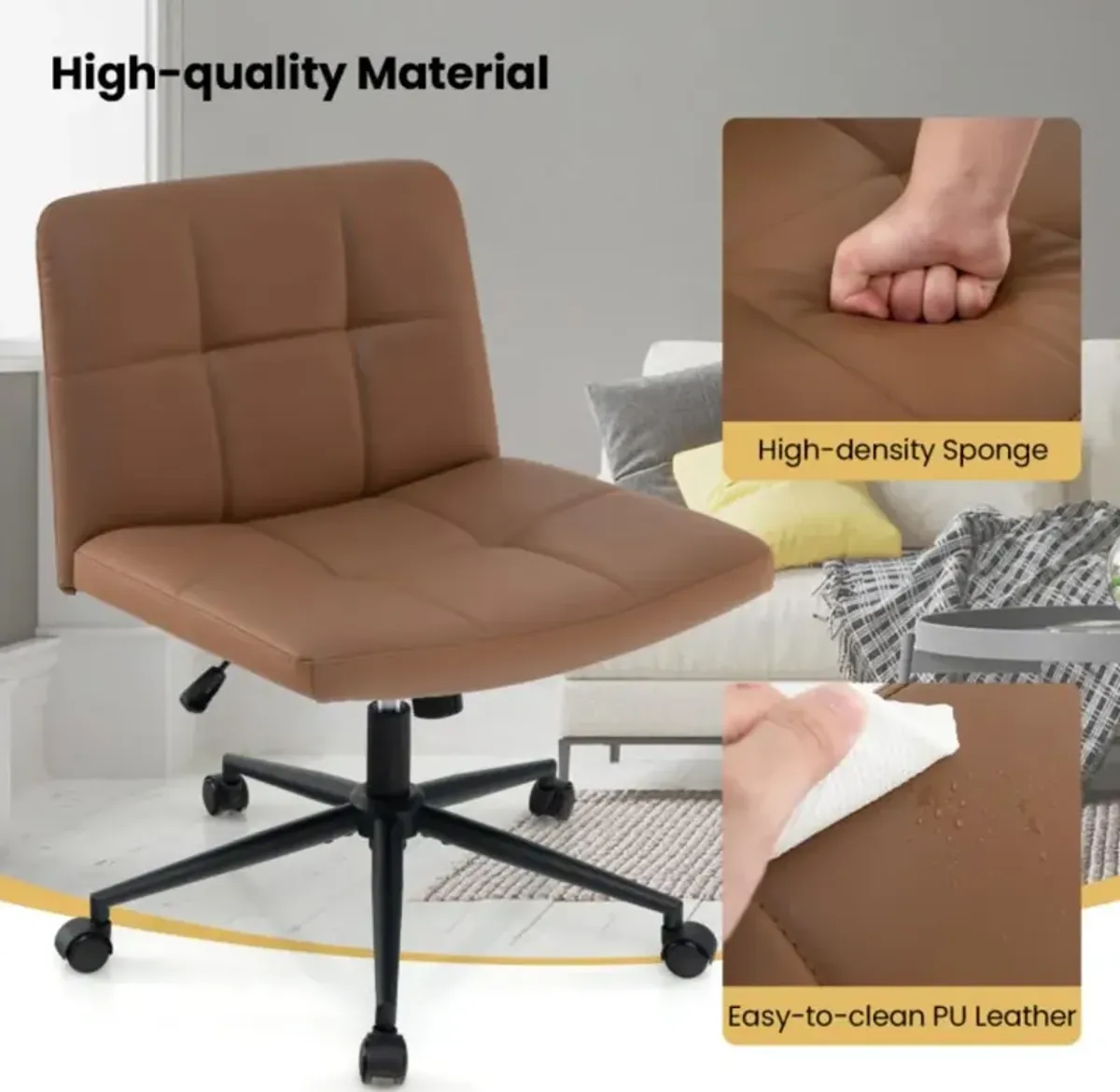 Hivvago Height-adjustable Armless Desk Chair with Wheels for Home Office Make Up