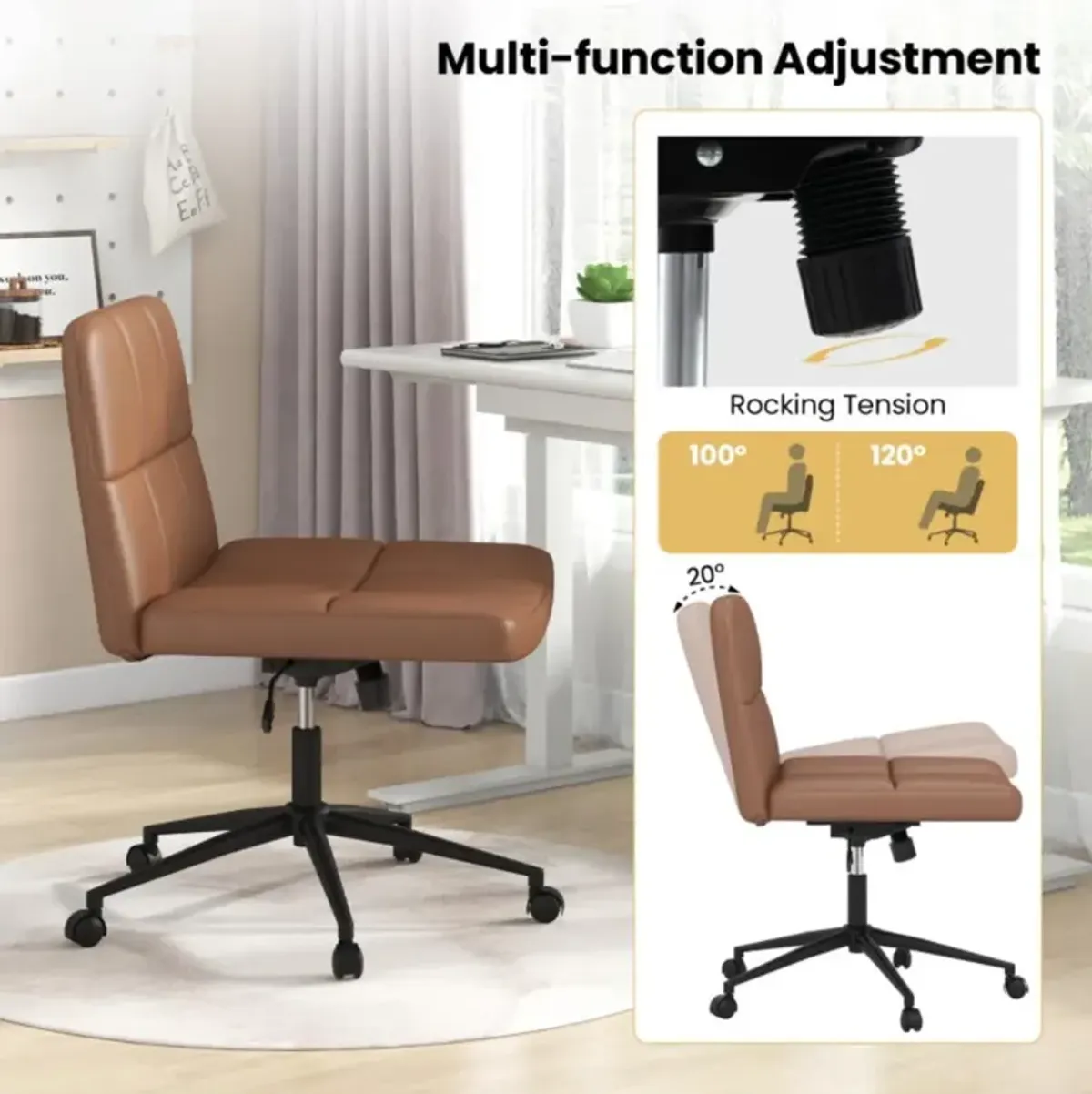 Hivvago Height-adjustable Armless Desk Chair with Wheels for Home Office Make Up