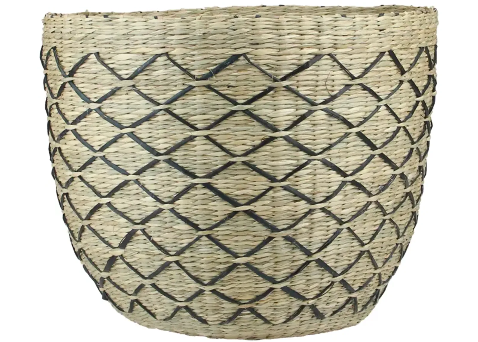 12" Natural Brown and Black Woven Lattice Seagrass Basket