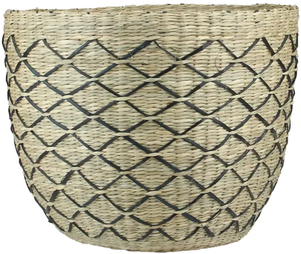 12" Natural Brown and Black Woven Lattice Seagrass Basket