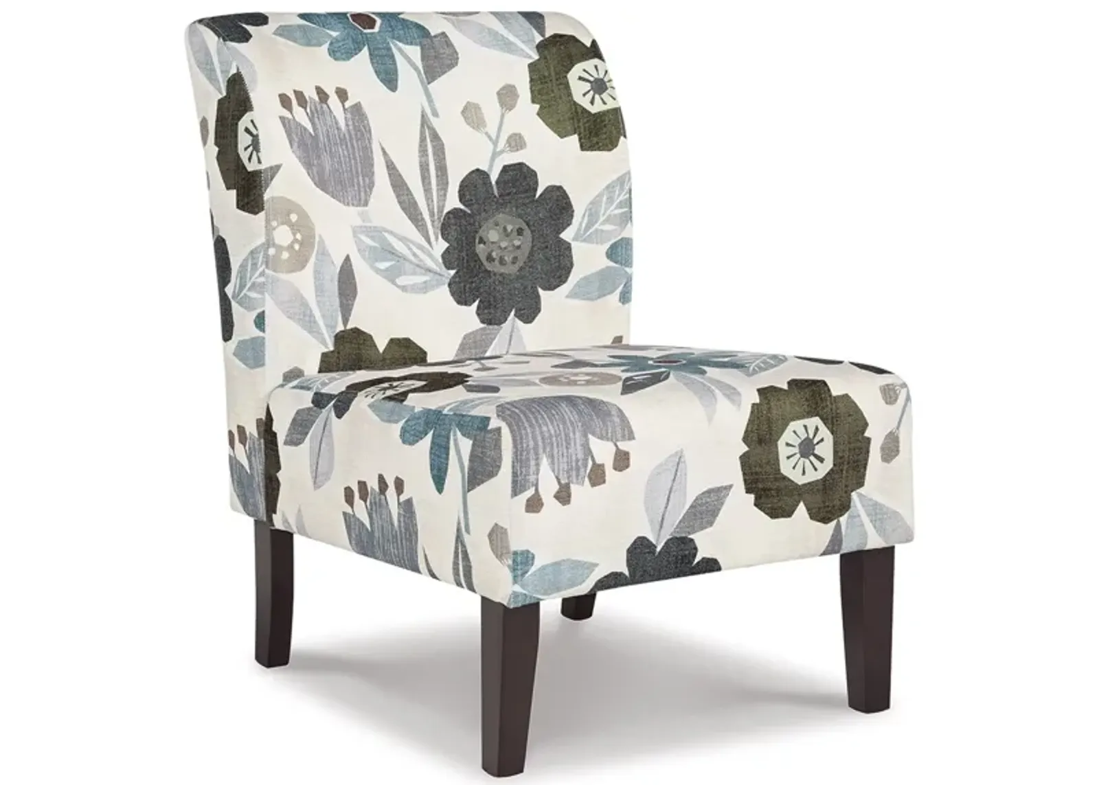 Rima Accent Chair, Ivory Gray Floral Pattern Polyester Cushion, Black Wood - Benzara